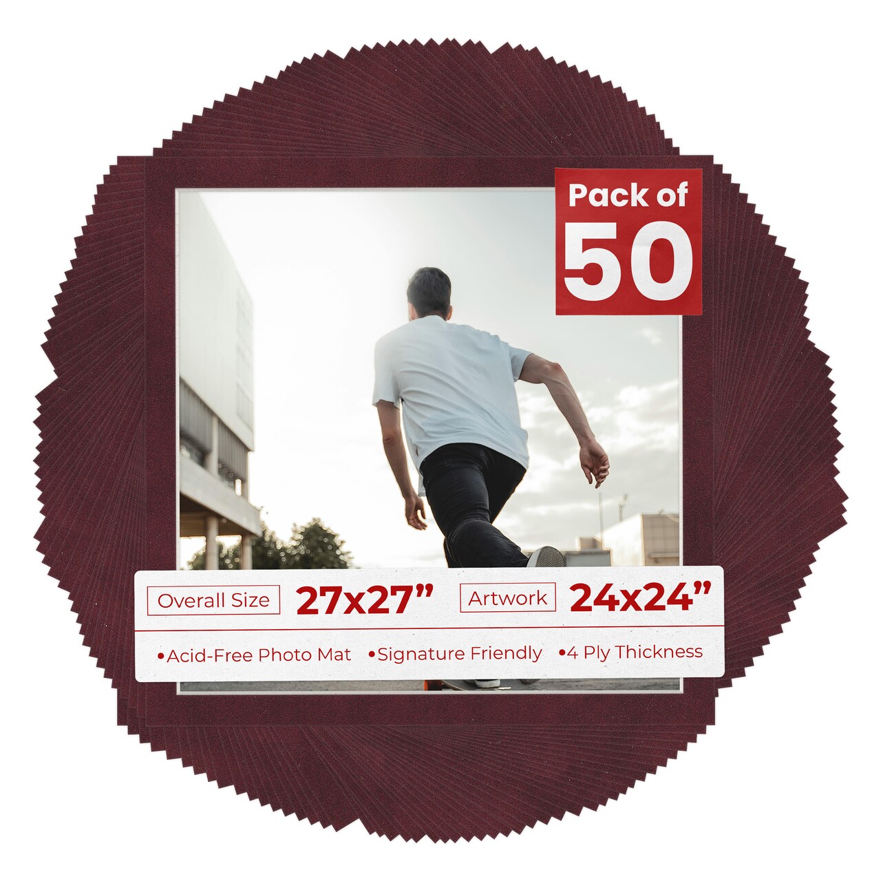 Dark Red Suede Mat Board for 27x27 Frames - Fits 24x24 Photos